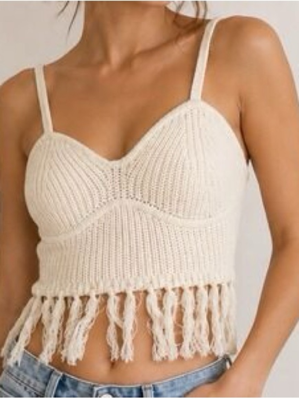wild fable Cream Crochet Fringe Crop Top